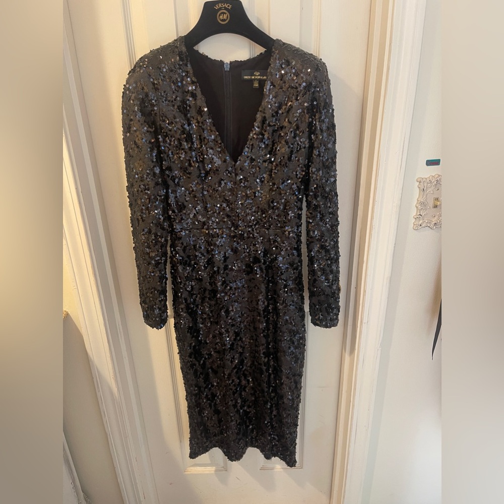 Dress the population sequin long black dress worn once size small